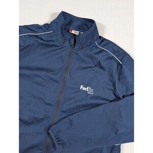 FedEx Ground Jacket Blue Men’s L Full Zip Pockets Clique NYME Fan Gear Hiking